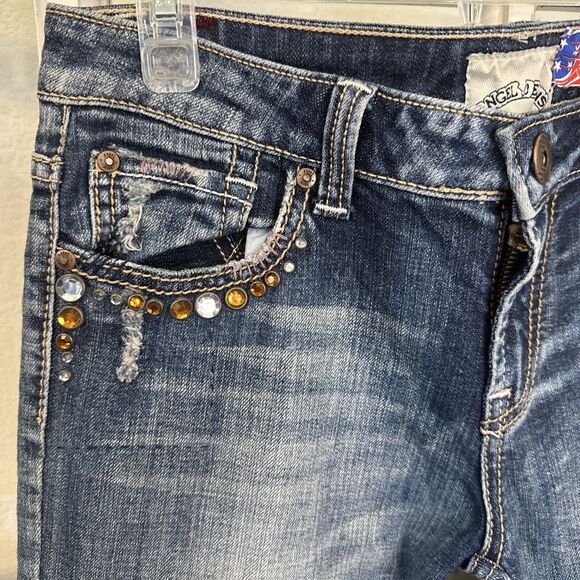 Y2K Angel Jeans Women's 7 Embroidered Boot Cut Embellished - Picture 2 of 13